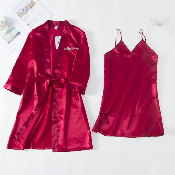 women's sleepwear brial wedding robe set embroidery letter bathrobe kimono bath gown loose v-neck satin 2pcs intimate lingeri, Black;red
women's sleepwear brial wedding robe set embroidery letter bathrobe kimono bath gown loose v-neck satin 2pcs intimate lingeri, Black;red