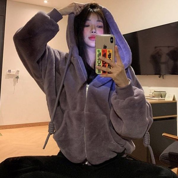 women's wool & blends oversized winter warm hooded large size short solid color faux fur coat casual long sleeve women jacket outw, Black
women's wool & blends oversized winter warm hooded large size short solid color faux fur coat casual long sleeve women jacket outw, Black