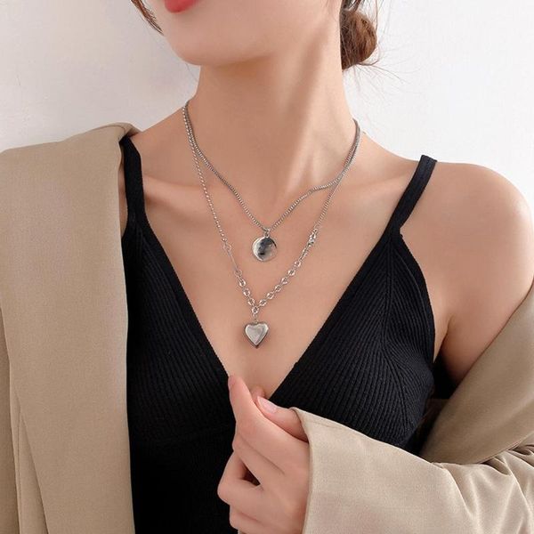 pendant necklaces dual layer necklace women retro love heart round hip-hop chain femme jewelry gift, Silver
pendant necklaces dual layer necklace women retro love heart round hip-hop chain femme jewelry gift, Silver