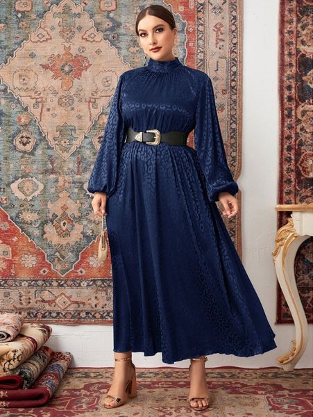 plus leopard jacquard lantern sleeve mock neck satin dress without belt y2md#, Black
plus leopard jacquard lantern sleeve mock neck satin dress without belt y2md#, Black