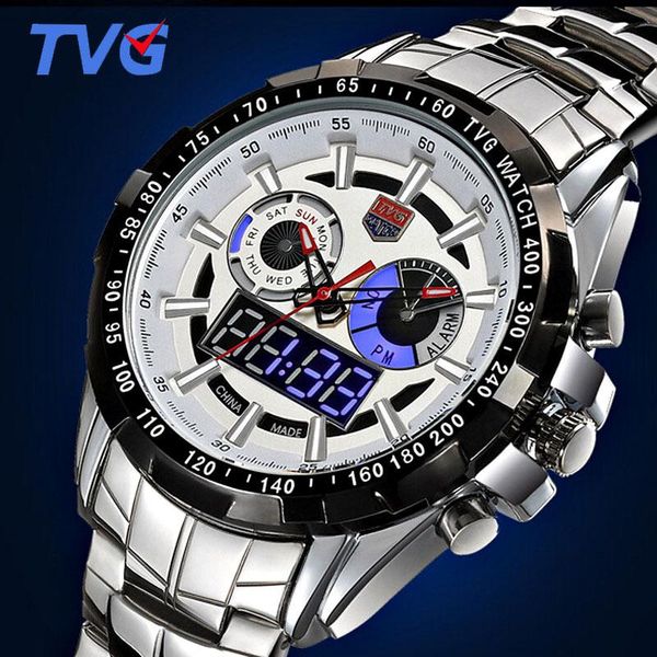sport mens watches quartz dual movement led display full steel watch waterproof fashion sapphire military men clock wristwatches, Slivery;brown
sport mens watches quartz dual movement led display full steel watch waterproof fashion sapphire military men clock wristwatches, Slivery;brown