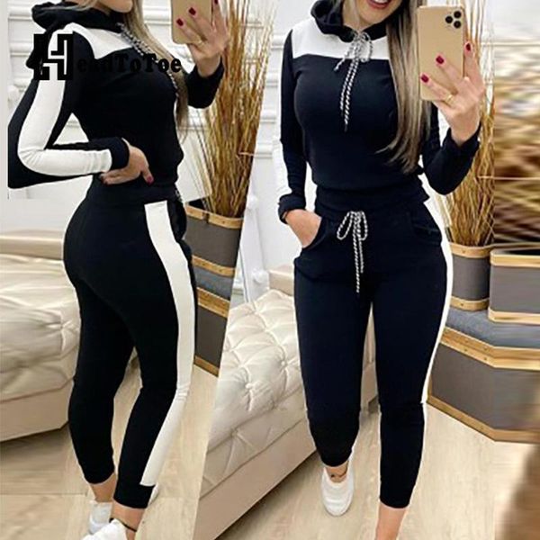 women's two piece pants colorblock long sleeve hooded & drawstring skinny set casual sporty women tracksuits, White
women's two piece pants colorblock long sleeve hooded & drawstring skinny set casual sporty women tracksuits, White
