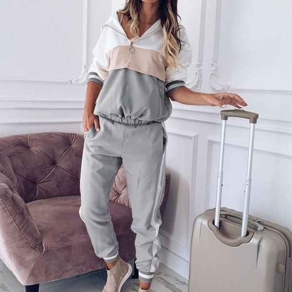 women's two piece pants tracksuit women set leisure sports color matching sweatshirt suit female costume chandal mujer, White
women's two piece pants tracksuit women set leisure sports color matching sweatshirt suit female costume chandal mujer, White