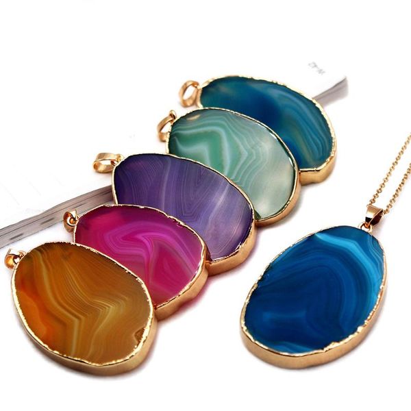pendant necklaces irregular natural stripe agate stone quartz for women reiki healing crystal with gold edge plated, Silver
pendant necklaces irregular natural stripe agate stone quartz for women reiki healing crystal with gold edge plated, Silver