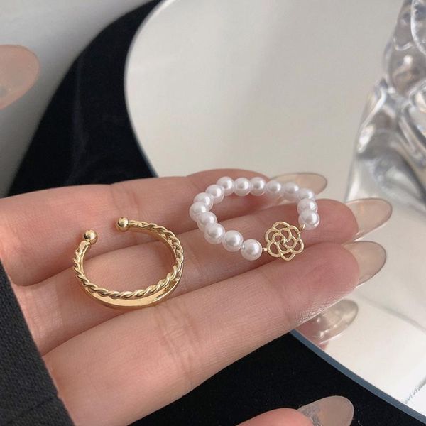 cluster rings elegant 2-piece set flower pearl adjustable ring charming women's gold color accessories fashion wedding party jewelry, Golden;silver
cluster rings elegant 2-piece set flower pearl adjustable ring charming women's gold color accessories fashion wedding party jewelry, Golden;silver