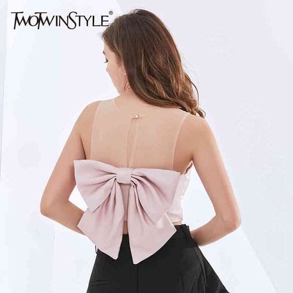 white patchwork bowknot shirt for women o neck sleeveless party slim short female fashion summer tide 210423
white patchwork bowknot shirt for women o neck sleeveless party slim short female fashion summer tide 210423