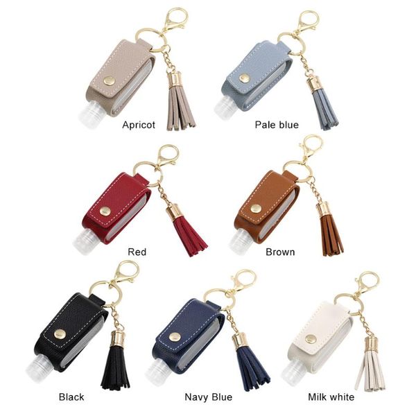 keychains 30ml reusable hand washing bottle key chain portable travel chains refillable keychain pu leather cover holder, Silver 
keychains 30ml reusable hand washing bottle key chain portable travel chains refillable keychain pu leather cover holder, Silver