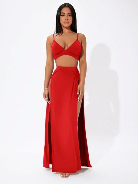 petite solid cami crop & split thigh skirt set s8ov#, White
petite solid cami crop & split thigh skirt set s8ov#, White