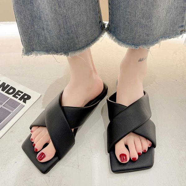slippers rimocy pu leather square toe flat slides women 2021 summer solid color beach woman comfortable sandals, Black
slippers rimocy pu leather square toe flat slides women 2021 summer solid color beach woman comfortable sandals, Black