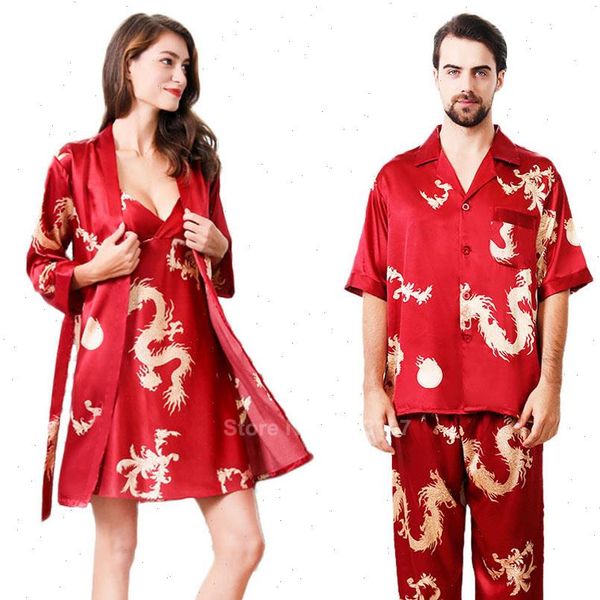 silk satin pajamas set summer womens sleepwears short sleeve comfy smooth couples men chinese dragon lounge robe gown, Black;red
silk satin pajamas set summer womens sleepwears short sleeve comfy smooth couples men chinese dragon lounge robe gown, Black;red