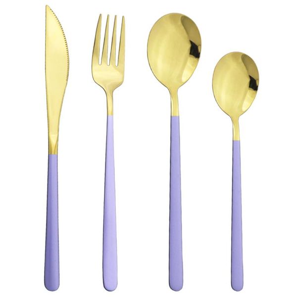 dinnerware sets 4pcs purple gold set 18/10 stainless steel cutlery knife fork dessert spoons silverware kitchen tableware
dinnerware sets 4pcs purple gold set 18/10 stainless steel cutlery knife fork dessert spoons silverware kitchen tableware