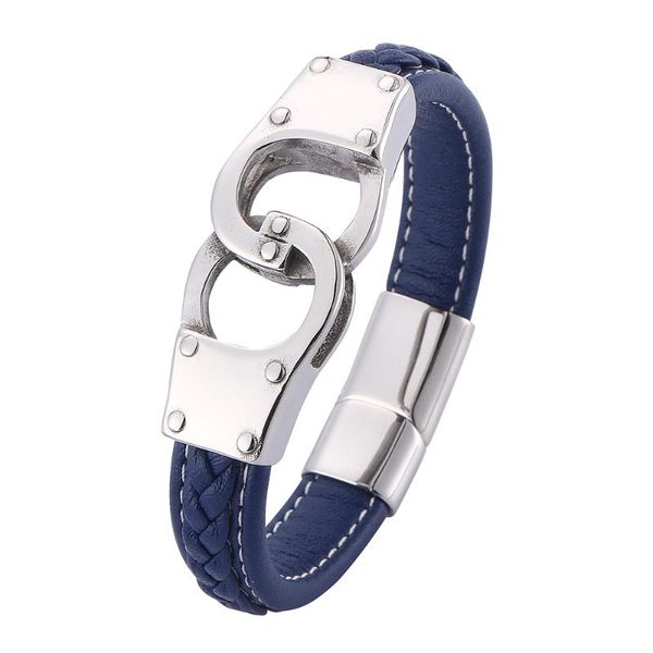 punk men jewelry blue braided leather bracelet handcuffs stainless steel magnetic clasp bangles wristband gifts bb0738 charm bracelets, Golden;silver
punk men jewelry blue braided leather bracelet handcuffs stainless steel magnetic clasp bangles wristband gifts bb0738 charm bracelets, Golden;silver