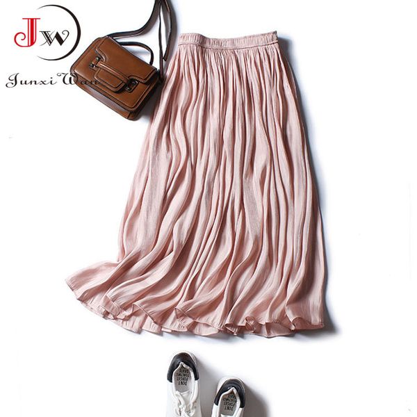 women sweet shiny silky soft pleated fairy skirt spring and summer solid elastic hight waist elegant midi skirts saia 210510, Black
women sweet shiny silky soft pleated fairy skirt spring and summer solid elastic hight waist elegant midi skirts saia 210510, Black