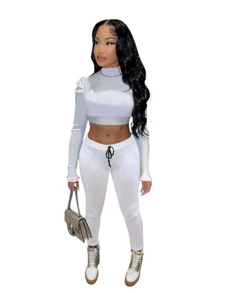 women's two piece pants rstylish fall 2021 women clothes flared long sleeve hollow out o neck crop skinny set, White
women's two piece pants rstylish fall 2021 women clothes flared long sleeve hollow out o neck crop skinny set, White