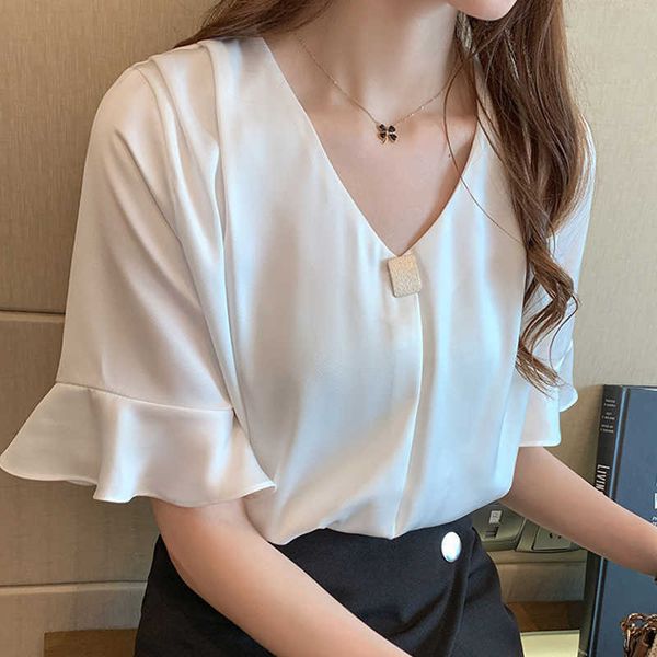blouse women s short sleeve white shirts v-neck chiffon shirt blusas mujer d317 210602
blouse women s short sleeve white shirts v-neck chiffon shirt blusas mujer d317 210602