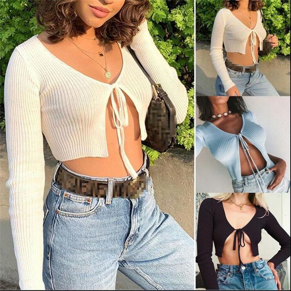 women ladies front tie up cropped camis bandaged wrap open cardigan t shirt, White
women ladies front tie up cropped camis bandaged wrap open cardigan t shirt, White