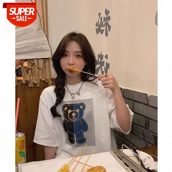 net red cute contrast color bear t-shirt female korean casual loose 100 dai drop shoulder #iz5t, White
net red cute contrast color bear t-shirt female korean casual loose 100 dai drop shoulder #iz5t, White