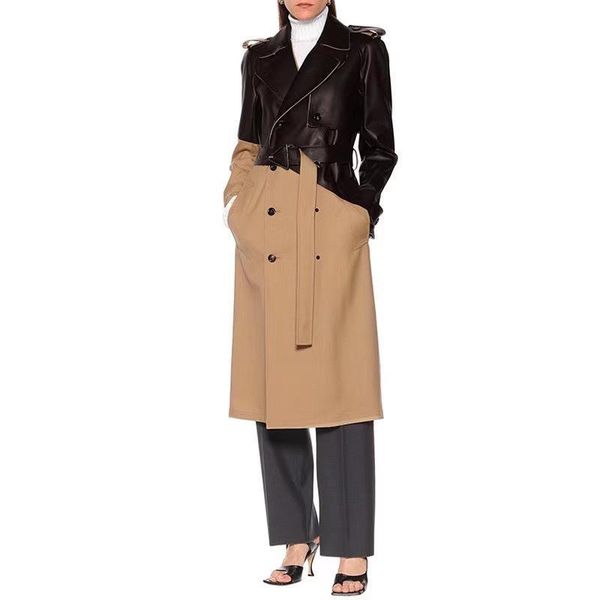 women's trench coats spot 2021 autumn and winter star sun yizhen windbreaker contrast leather splicing suit collar long coat, Tan;black
women's trench coats spot 2021 autumn and winter star sun yizhen windbreaker contrast leather splicing suit collar long coat, Tan;black