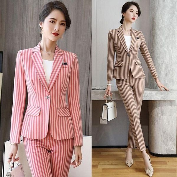 women's two piece pants 2021 spring autumn women two-piece set vintage stripe office lady single button blazer female high waist suits, White
women's two piece pants 2021 spring autumn women two-piece set vintage stripe office lady single button blazer female high waist suits, White