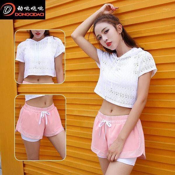 two piece dress women's gym suit loose belly button casual running korean version lady, White
two piece dress women's gym suit loose belly button casual running korean version lady, White