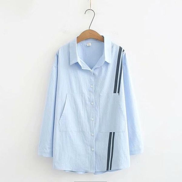 women's blouses & shirts plus size xl-4xl korean style women ladies stripe blouse casual blusas with pockets, White
women's blouses & shirts plus size xl-4xl korean style women ladies stripe blouse casual blusas with pockets, White