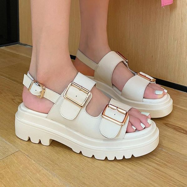 women's genuine leather thick sole platform flats sandals double metal buckle female punk casual summer footwear daily shoes, Black
women's genuine leather thick sole platform flats sandals double metal buckle female punk casual summer footwear daily shoes, Black