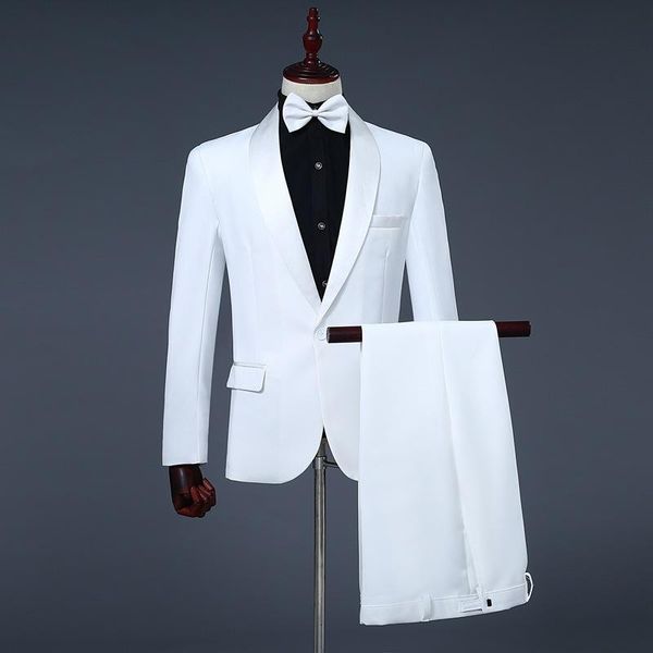 men's suits & blazers mens shawl collar suit set slim 2 piece (jacket+pants) men business casual single button tuxedo terno masculino, White;black
men's suits & blazers mens shawl collar suit set slim 2 piece (jacket+pants) men business casual single button tuxedo terno masculino, White;black