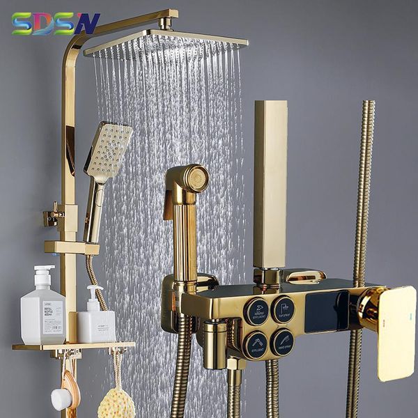cold bathroom shower set modern gold thermostatic system 10inch rainfall head wall mounted digital bath faucet sets