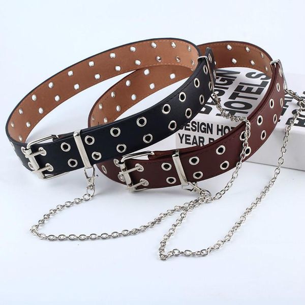belts fashion harajuku women punk chain belt adjustable double/single eyelet grommet metal buckle leather waistband for jeans, Black;brown
belts fashion harajuku women punk chain belt adjustable double/single eyelet grommet metal buckle leather waistband for jeans, Black;brown