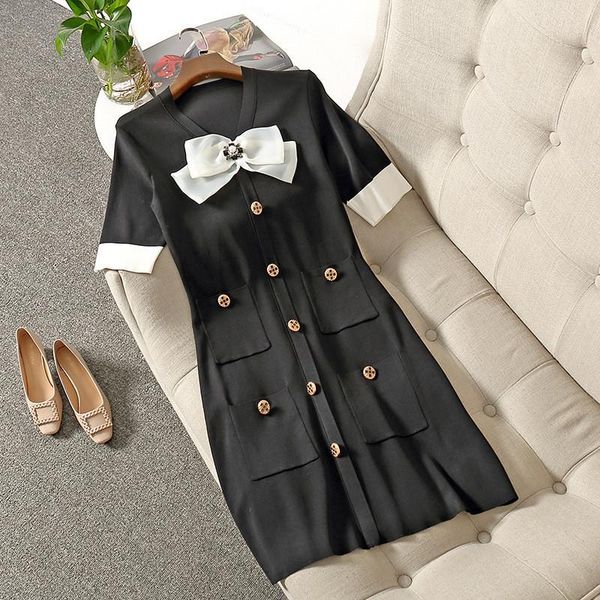 party dresses elegant women's runway bowknot short sleeve solid black knitted sweater summer 2021 single breasted casual robe, White;black
party dresses elegant women's runway bowknot short sleeve solid black knitted sweater summer 2021 single breasted casual robe, White;black