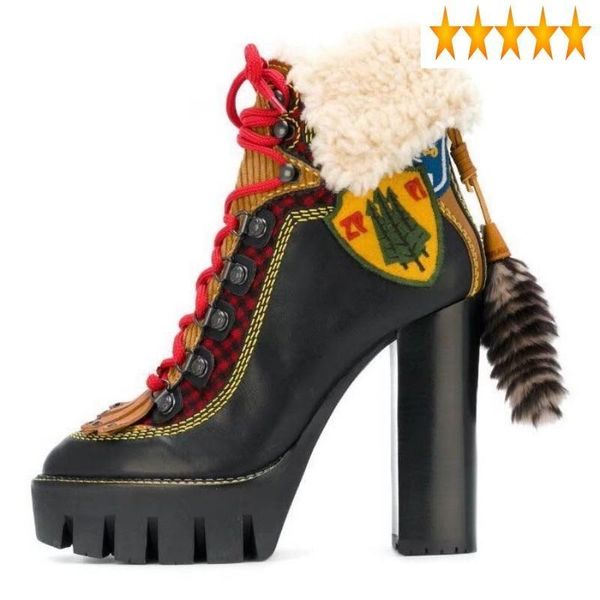boots sheep brand winter runway women wool lining high heels ankle lady lace up platform riding shoes genuine leather snow, Black
boots sheep brand winter runway women wool lining high heels ankle lady lace up platform riding shoes genuine leather snow, Black