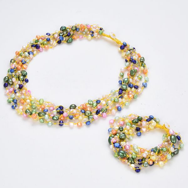 guaiguai jewelry natural freshwater cultured baroque pearl 5 strands multi color pearl crystal necklace bracelet sets for women girl, Silver
guaiguai jewelry natural freshwater cultured baroque pearl 5 strands multi color pearl crystal necklace bracelet sets for women girl, Silver