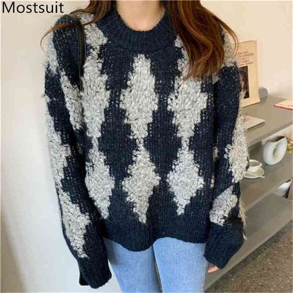 diamonds plaid knitted thicken pullover sweater women long sleeve o-neck korean casual fashion warm loose sweaters 210513, White;black
diamonds plaid knitted thicken pullover sweater women long sleeve o-neck korean casual fashion warm loose sweaters 210513, White;black