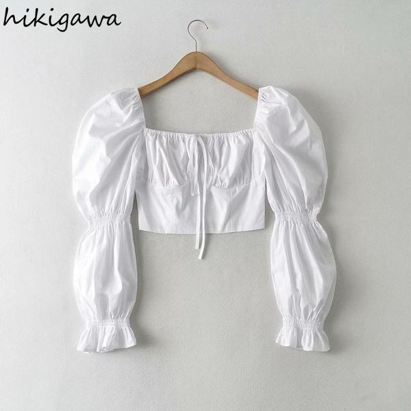 women's blouses & shirts hikigawa fashion square collar lace up long puff sleeve pleated white backless zipper slim short blusas
women's blouses & shirts hikigawa fashion square collar lace up long puff sleeve pleated white backless zipper slim short blusas