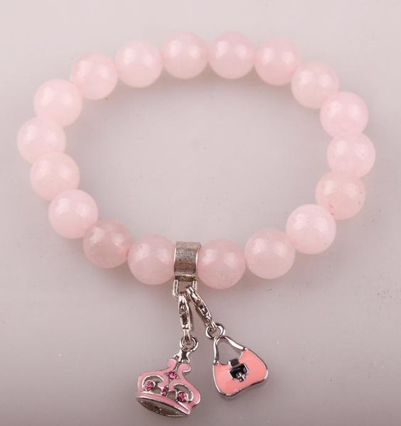 charm bracelets 10mm pink quartz natural stone with metal enamel lady bag and cz crown alloy stretch bracelet, Golden;silver
charm bracelets 10mm pink quartz natural stone with metal enamel lady bag and cz crown alloy stretch bracelet, Golden;silver
