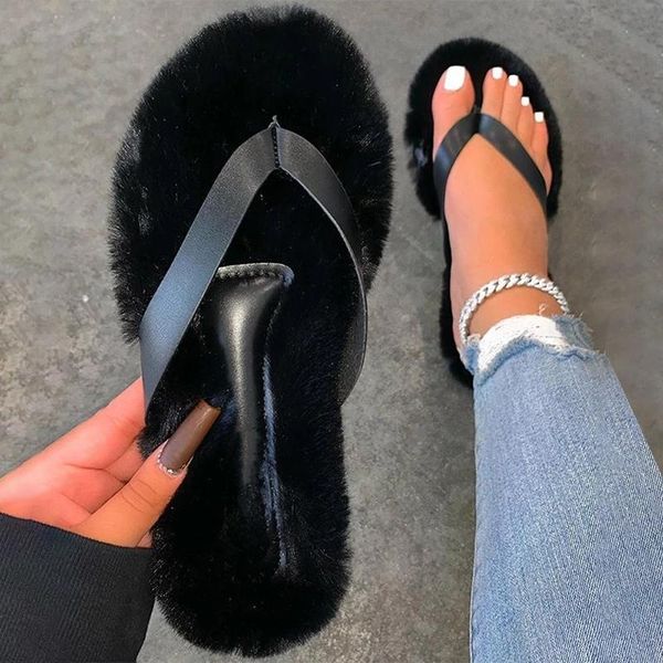 women house fur slippers 2021 women's home short plush flip flops ladies flats woman slides female comfortable shoes plus size, Black
women house fur slippers 2021 women's home short plush flip flops ladies flats woman slides female comfortable shoes plus size, Black