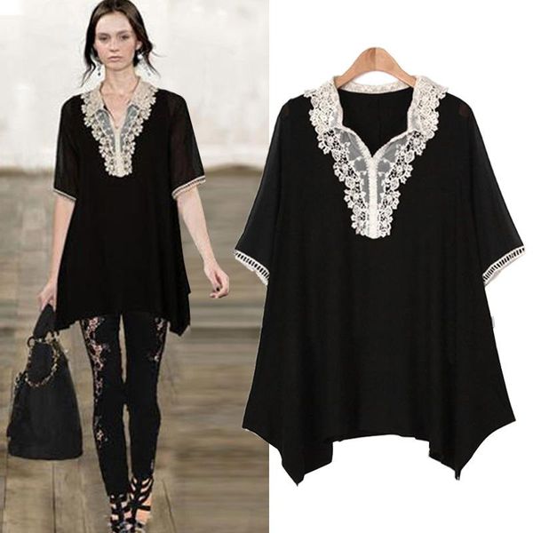women's blouses & shirts summer plus fat size mm short sleeve chiffon shirt lace patchwork sunscreen, White
women's blouses & shirts summer plus fat size mm short sleeve chiffon shirt lace patchwork sunscreen, White