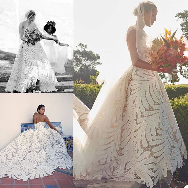 beach spring wedding dresses full appliqued lace bridal gown sleeveless custom made sweep train boho chic robes de mariée, White
beach spring wedding dresses full appliqued lace bridal gown sleeveless custom made sweep train boho chic robes de mariée, White