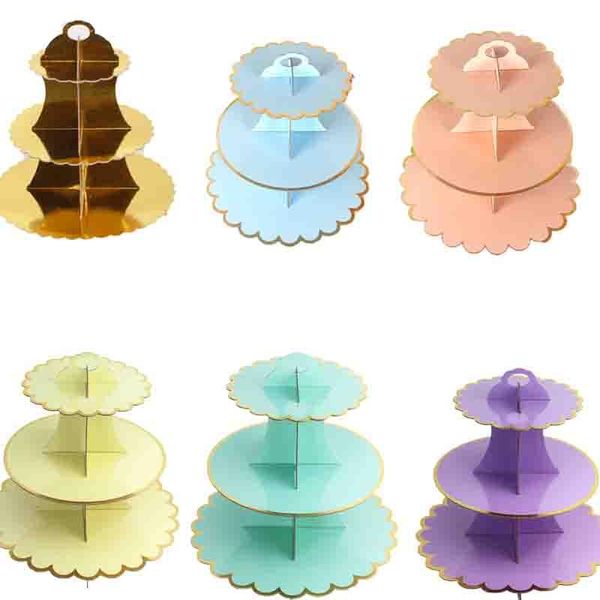 disposable dinnerware 3-layer cupcake stand round cardboard holder foldable