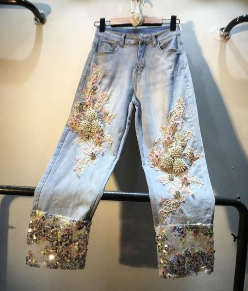 women's jeans 2021 summer fashion embroidered women beaded lace stitching high waist straight stretch, Blue
women's jeans 2021 summer fashion embroidered women beaded lace stitching high waist straight stretch, Blue