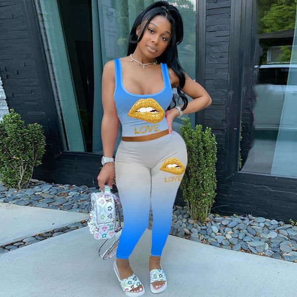women's two piece pants gradient color letter mouth print pant suit women low neck sleeveless vest and jogger trouser female clothing, White
women's two piece pants gradient color letter mouth print pant suit women low neck sleeveless vest and jogger trouser female clothing, White