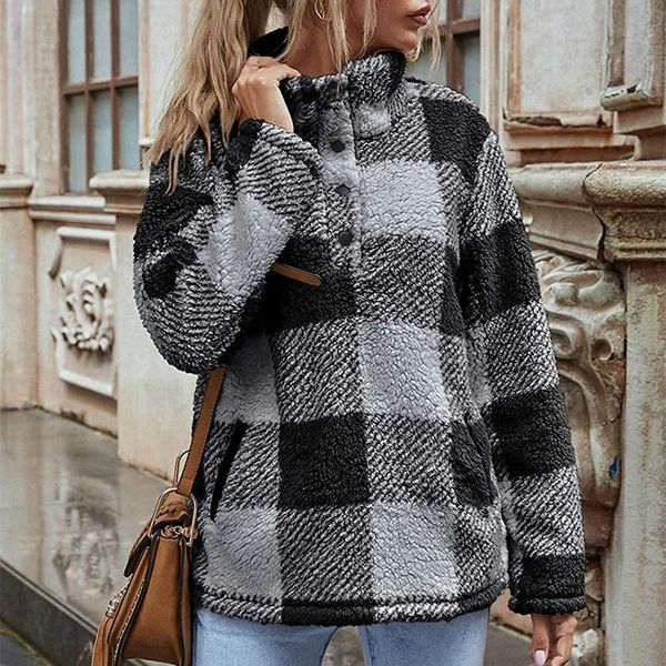 women's hoodies & sweatshirts winter women plush sweatshirt coat jacket 2021 fashion faux fleece fuzzy button long sleeve pocket plaid, Black
women's hoodies & sweatshirts winter women plush sweatshirt coat jacket 2021 fashion faux fleece fuzzy button long sleeve pocket plaid, Black