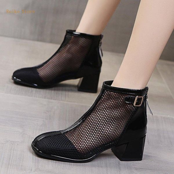 boots thin women's breathable leather mesh mid-heel sandals zipper hollow hole thick heel ankle, Black
boots thin women's breathable leather mesh mid-heel sandals zipper hollow hole thick heel ankle, Black