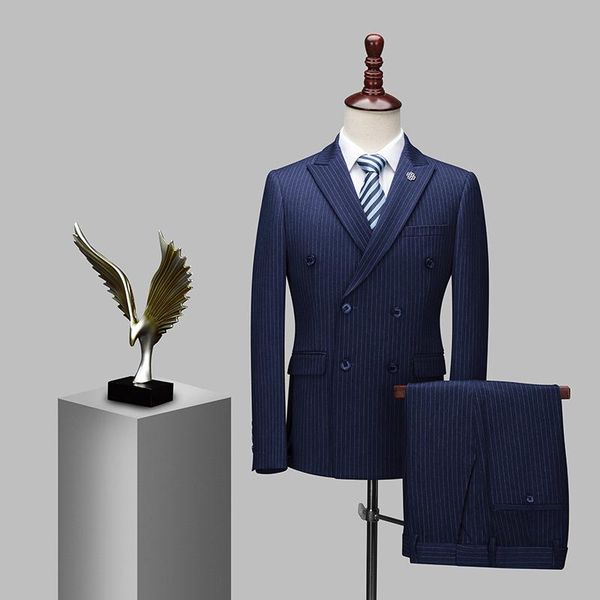 autumn and winter 2021 double breasted casual suit men's fashion striped suits & blazers, White;black
autumn and winter 2021 double breasted casual suit men's fashion striped suits & blazers, White;black