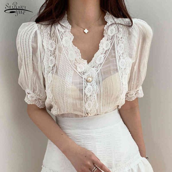 fashion pleated lace crochet v-neck perspective short sleeve blouse women hollow white casual shirts 14526 210521
fashion pleated lace crochet v-neck perspective short sleeve blouse women hollow white casual shirts 14526 210521