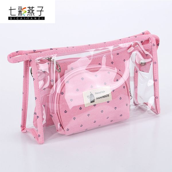 cosmetic bag transparent three piece travel pvc cotton storage