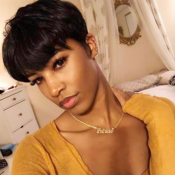 short natural straight malaysian human hair wigs machine made pixie cut wig for black women, Black;brown
short natural straight malaysian human hair wigs machine made pixie cut wig for black women, Black;brown
