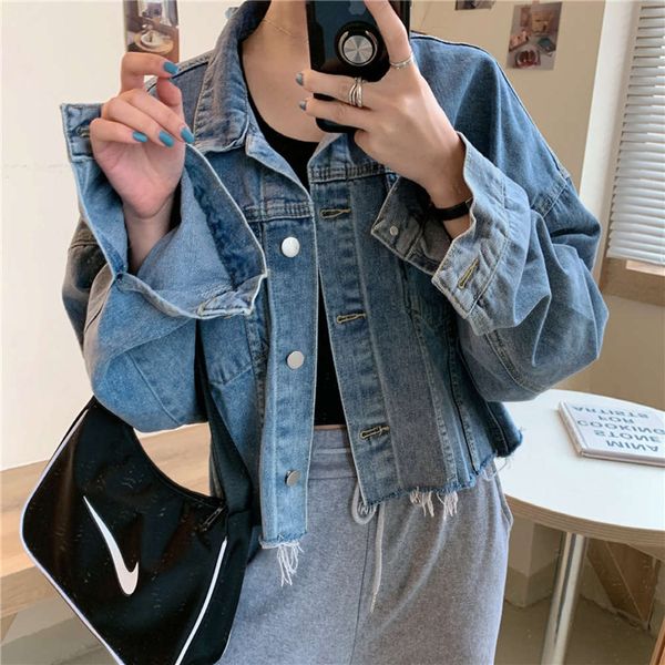 spring and autumn women's large fat mm style loose burr single breasted versatile denim jacket, Black;brown
spring and autumn women's large fat mm style loose burr single breasted versatile denim jacket, Black;brown
