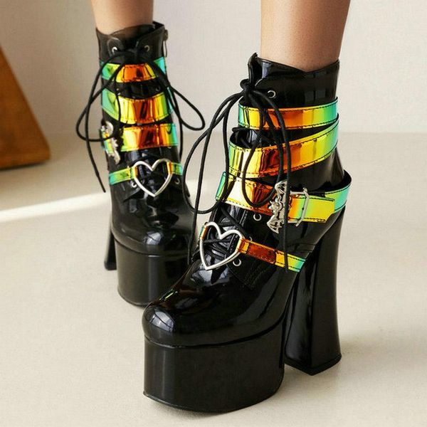 boots 2021 women ankle platform square high heel ladies motorcycle patent pu leather side zipper women's plus size, Black 
boots 2021 women ankle platform square high heel ladies motorcycle patent pu leather side zipper women's plus size, Black