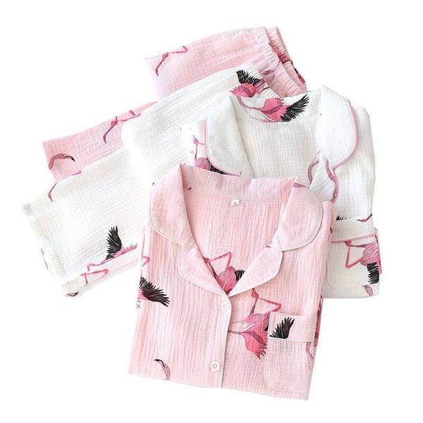selling cartoon flamingo printed pajamas womens sleepwears set comfort gauze cotton full sleeve cardigan pants femme homewear, Black;red
selling cartoon flamingo printed pajamas womens sleepwears set comfort gauze cotton full sleeve cardigan pants femme homewear, Black;red